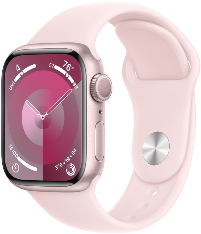Apple Watch Series 9, 41 мм, корпус из алюминия розового цвета, спортивный ремешок нежно-розового цвета, размер M/L